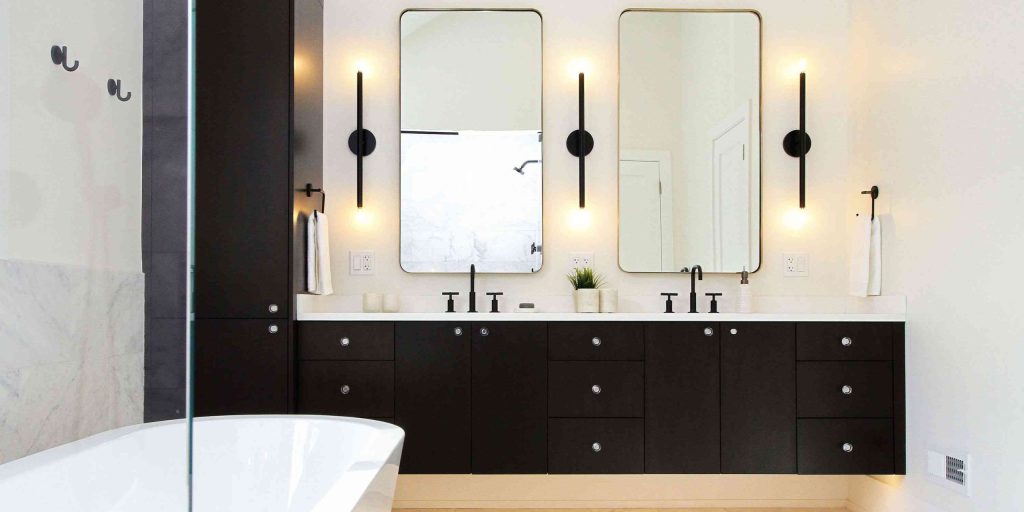 Sleek and Modern Black Vanity with White Countertop